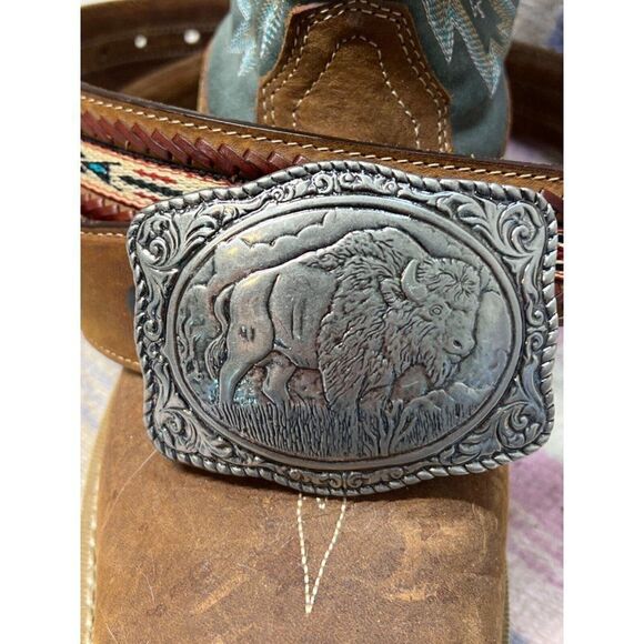 BUFFALO CONCHO WESTERN SILVER BELT ADJUSTABLE BUCKLE MEN WOMEN FESTIVAL WEAR - Picture 2 of 7